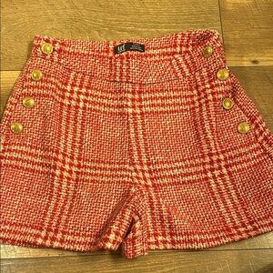 Zara High Waist Red Checkered Shorts